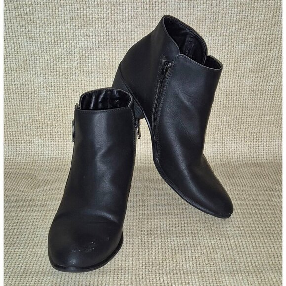 Union Bay Black Vegan Leather Ankle Booties Boots Trista 2 Double Zip Size 9.5 - Picture 1 of 12